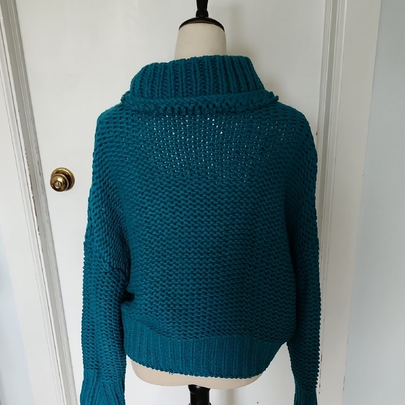 Free People My Only Sunshine Chunky Knit Sweater Teal Medium - Picture 3 of 5